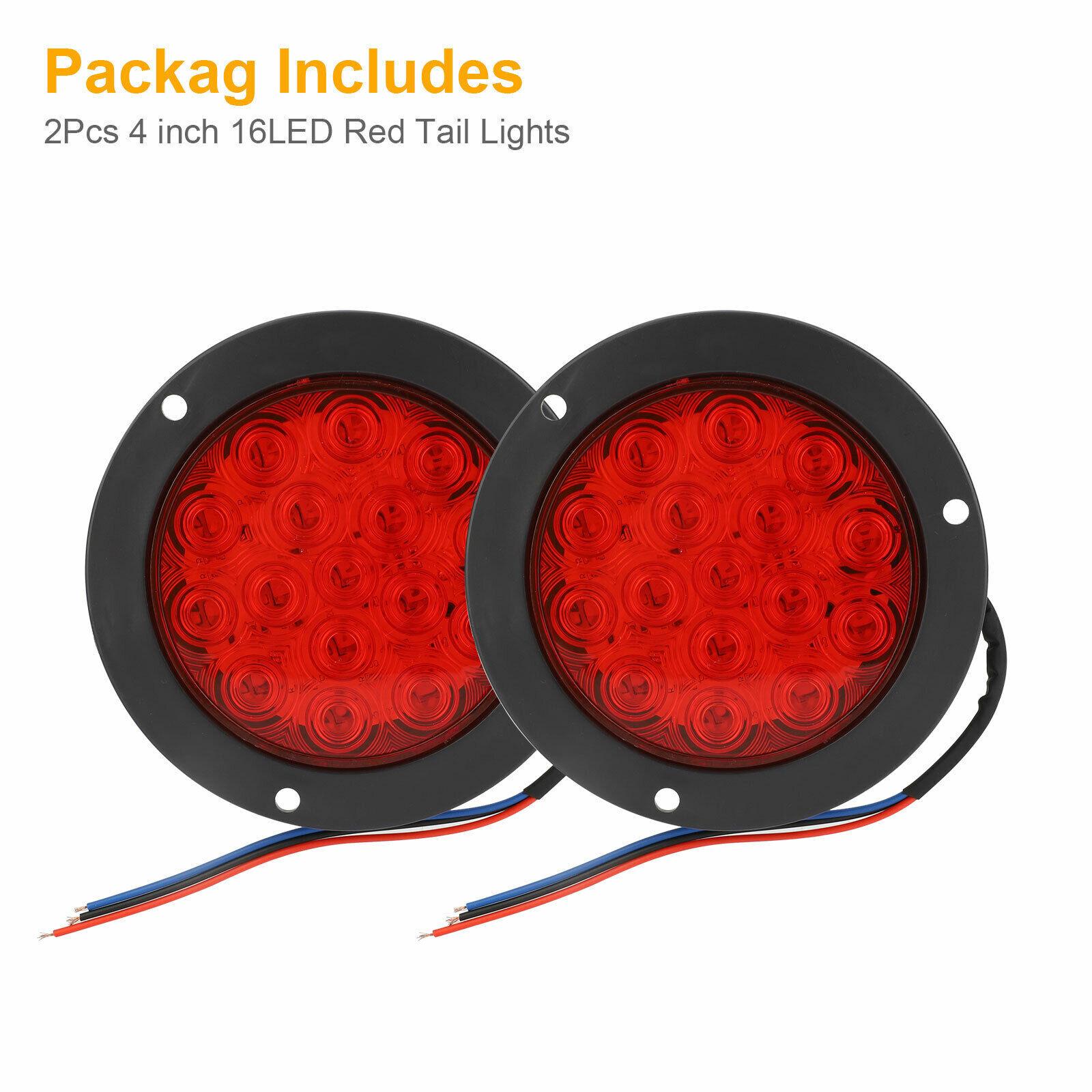 2 Runde Rote Rückleuchten Mit 16 Monochromen 4-zoll-leds Für Lkw Und Transporter, 10–30 V