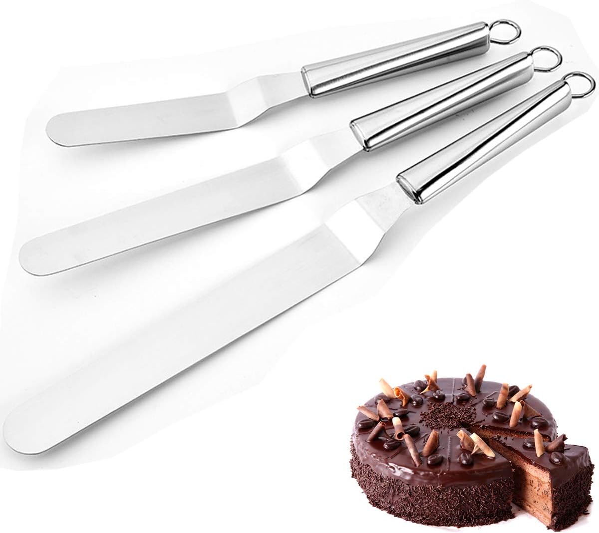 3-teiliger, Abgewinkelter Edelstahlspatel Zum Glätten Von Zuckerguss, Professionelles Palettenmesser, Werkzeug Zum Dekorieren Von Cupcakes, Kuchen Und Gebäck