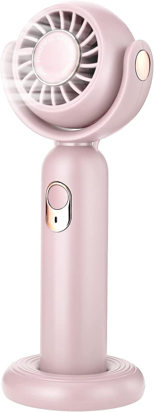 Mini-taschenventilator, Manueller Ventilator Mit Starkem Luftstrom, 3 Geschwindigkeitsstufen, 130°-drehung, Tischventilator Mit Wiederaufladbarer Usb-basis, Kleiner Ventilator, Pink