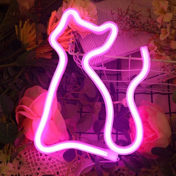 Led-neon-katzen-wanddekoration, Pinkfarbenes Leuchtschild, Batterie- Oder Usb-betrieben