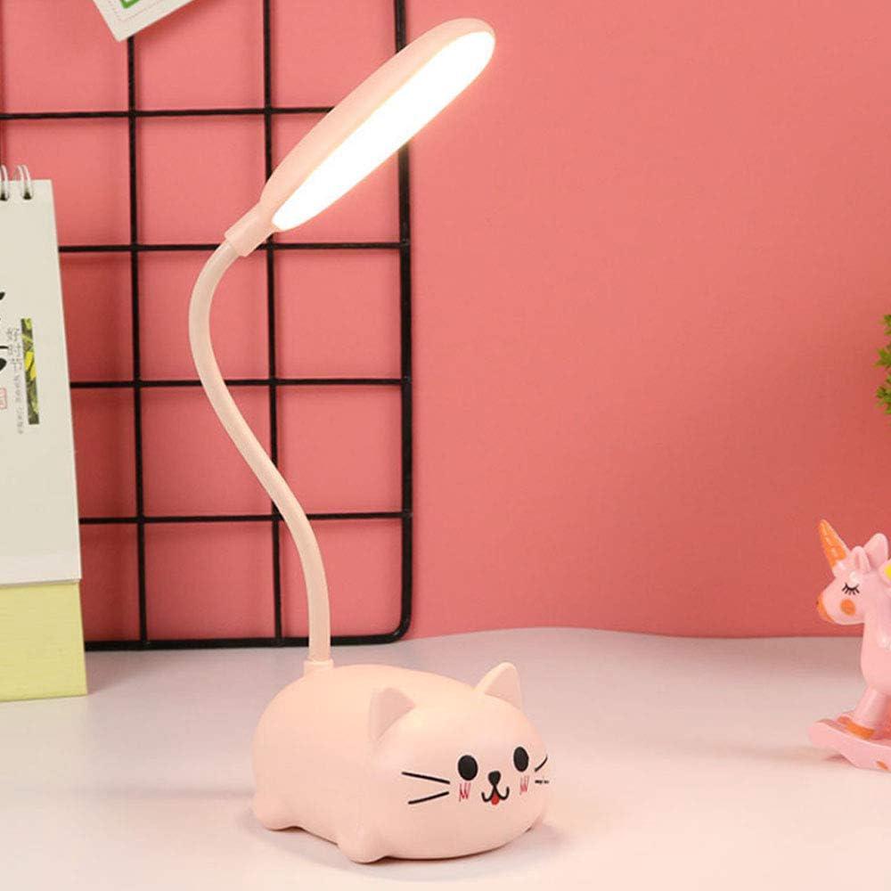 Led-kinderlampe, Niedliche Katzen-schreibtischlampe, Kawaii-schreibtischaccessoire, Flexibler Schwanenhals, Augenschutz, Cartoon-design, Kleine Schreibtischlampe, Geschenk Für Mädchen, Rosa