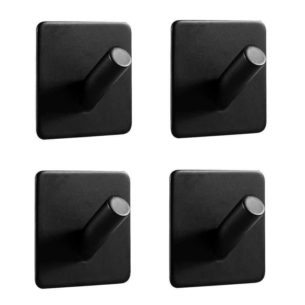Set Mit 4 Quadratischen, Abgewinkelten, Mattschwarzen Klebehaken, 3m-wandbefestigungen Ohne Bohren Für Bad Und Küche, Selbstklebender Handtuchhalter Aus Edelstahl