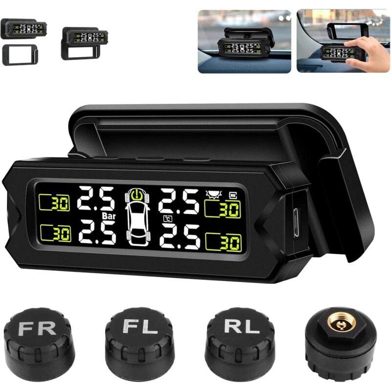 【neue Version】kabelloses Reifendruckkontrollsystem (14–87 Psi) Mit Schwenkkopf, 4 Sonden Und Solar-/usb-ladefunktion