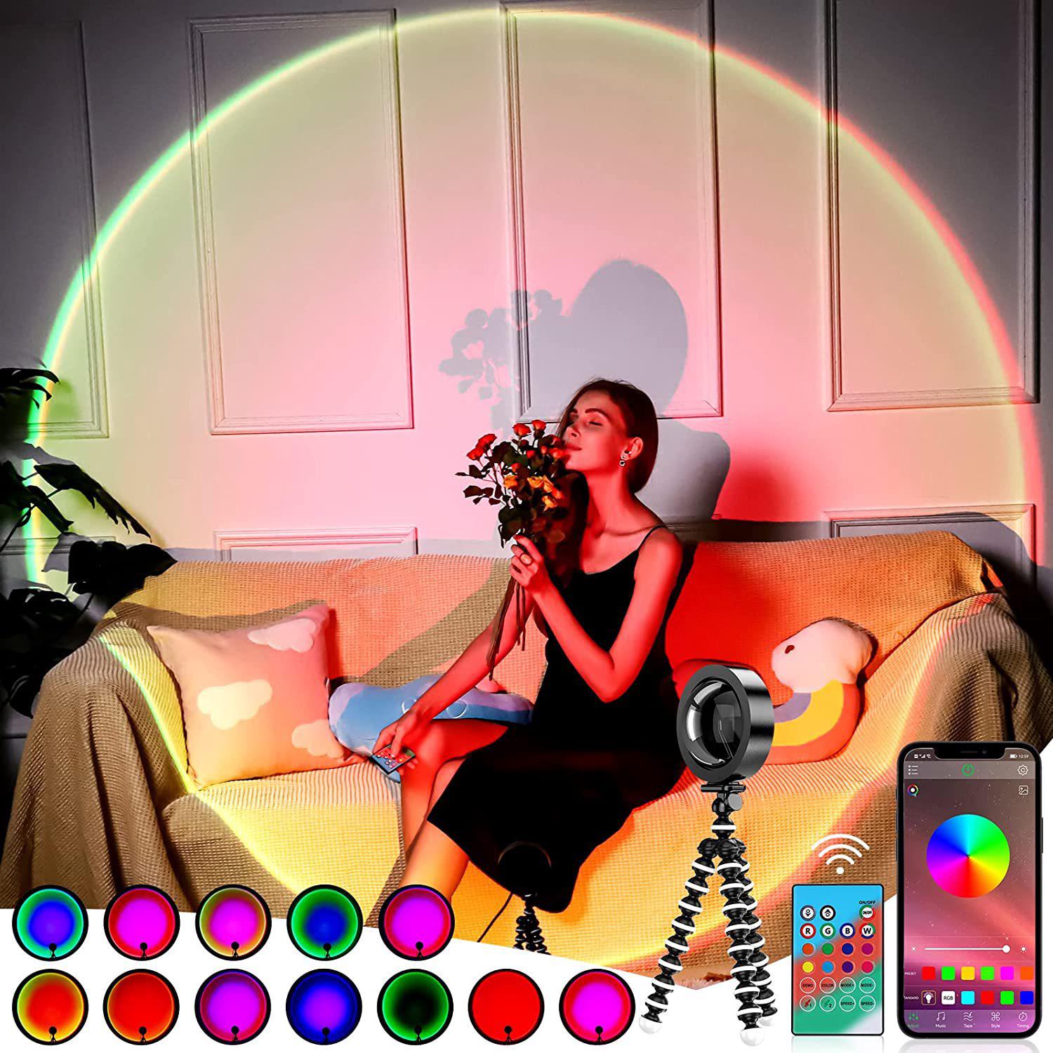 Led-sonnenuntergangslampe, Neonprojektor, Schlafzimmer-nachttischlampe, Büro-rgb-ambiente-dekor, Ästhetisches Geschenk Für Mädchen, Energieklasse F