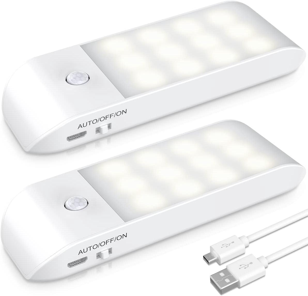 Wiederaufladbares Led-nachtlicht Mit Bewegungsmelder Und Magnetischem Klebestreifen [2er-pack]. Nachtlicht Mit 3 Modi (auto/ein/aus).