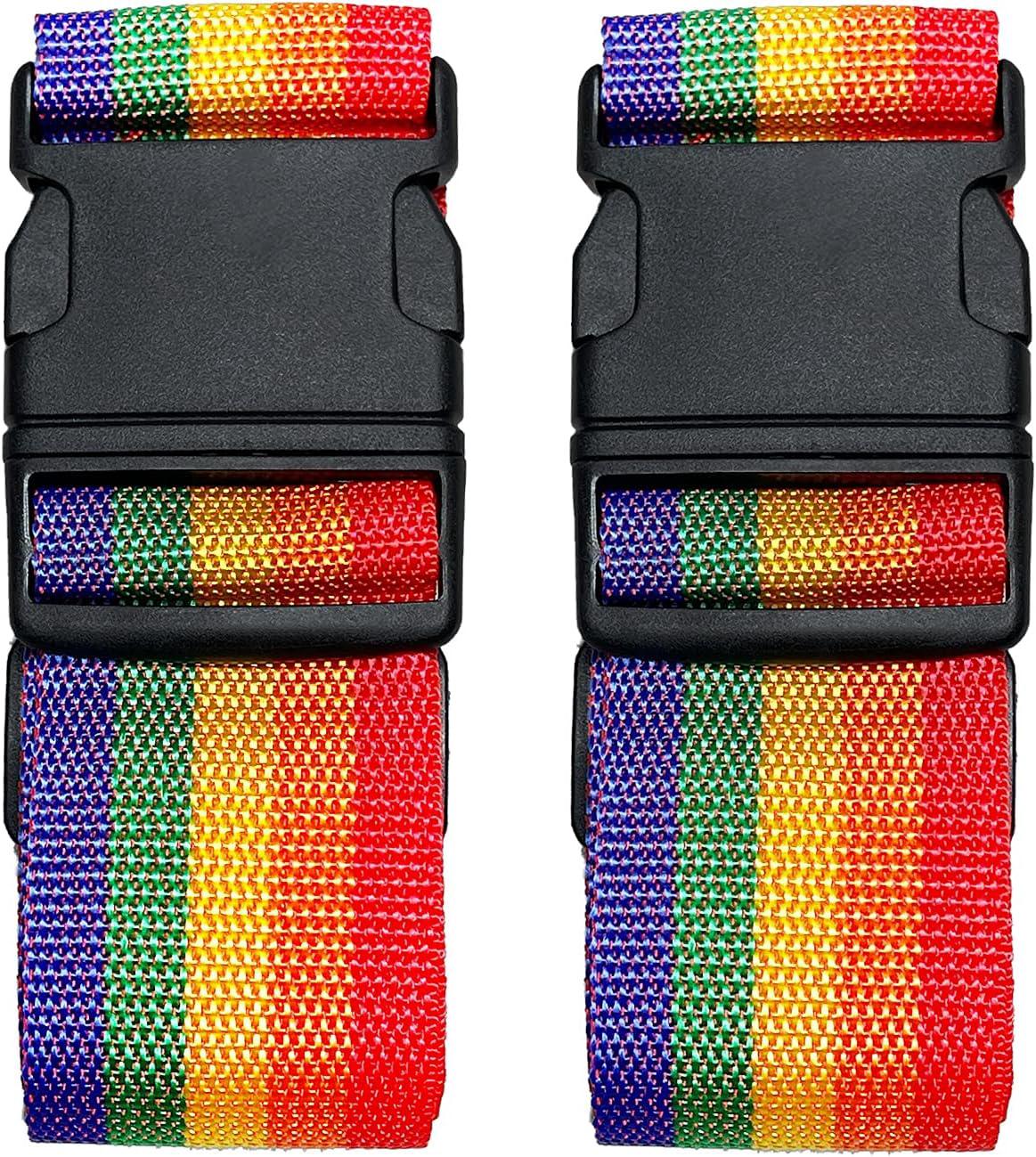 Regenbogen-gepäckgurte, 5 X 2,2 M, 2er-set, Verstellbare Koffergurte, Leuchtende Farben, Reisegepäckgurte Mit Schnellverschluss