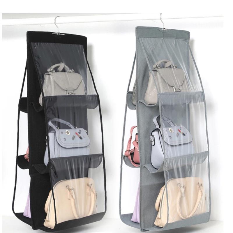2 Handtaschen-organizer-taschen, Verbesserte Version, 6 Große Fächer, Grau, Transparente Fächer