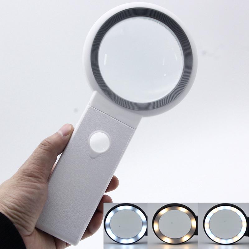Leselupe Mit 10- Bis 30-facher Vergrößerung, 18 Leds, Klappbarem Ständer, Vergrößerungsglas Auf Ständer Zum Lesen, Für Schmuck, Inspektionen Und Münzen, Grau