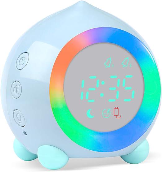 Kinderwecker, Hellblau, Leuchtziffern, Led-uhr Mit Nachtlicht, Morgen- Und Abendalarm, Einstellbare Lautstärke, Schlummerfunktion, Usb-aufladbar