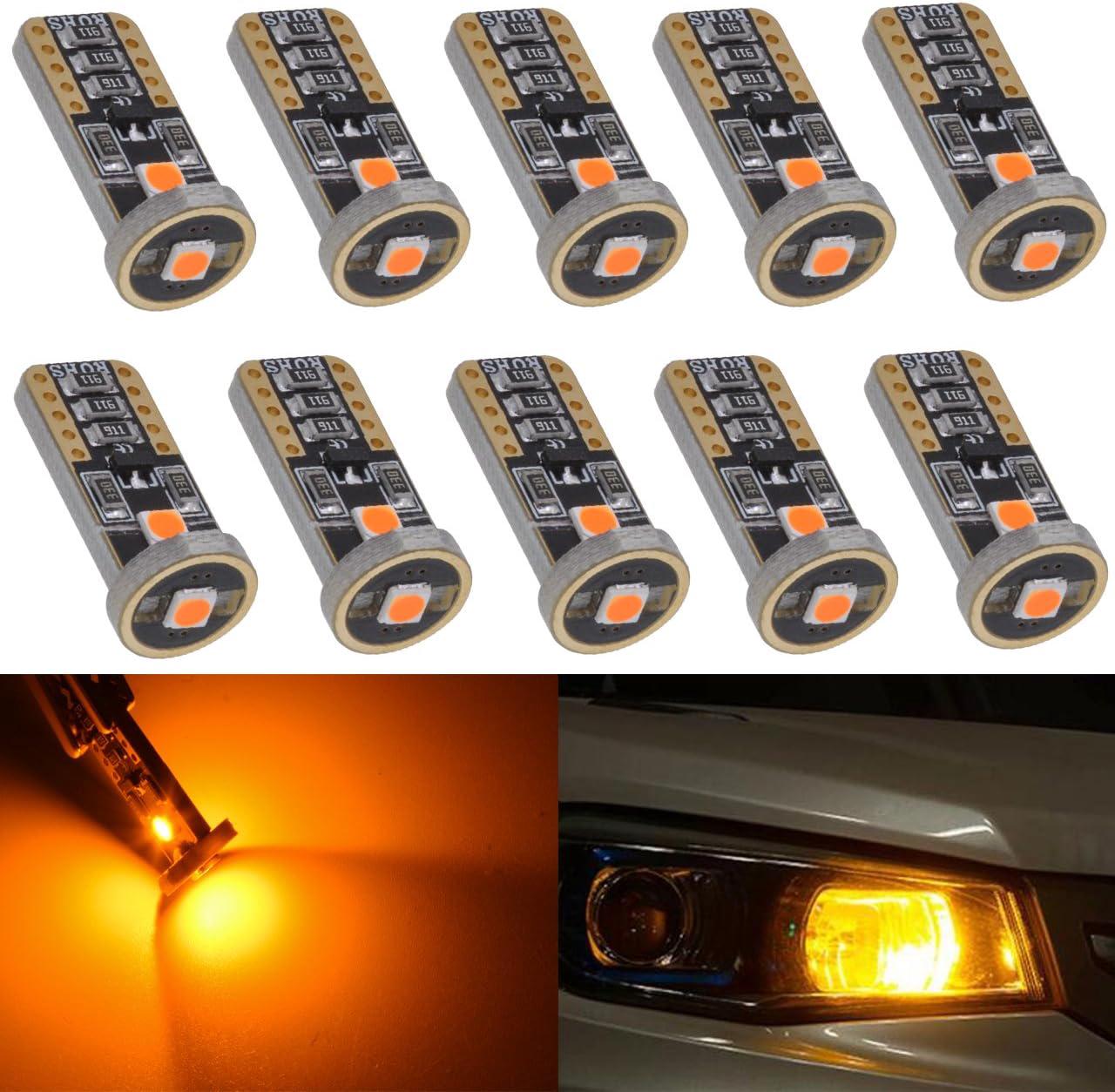 10 Stück T10 Gelbe Led-autolampen W5w 3 Smd 5050 Ultrahell 194 168 175 192 2825 Seitenmarkierungsleuchten, Innenraumbeleuchtung