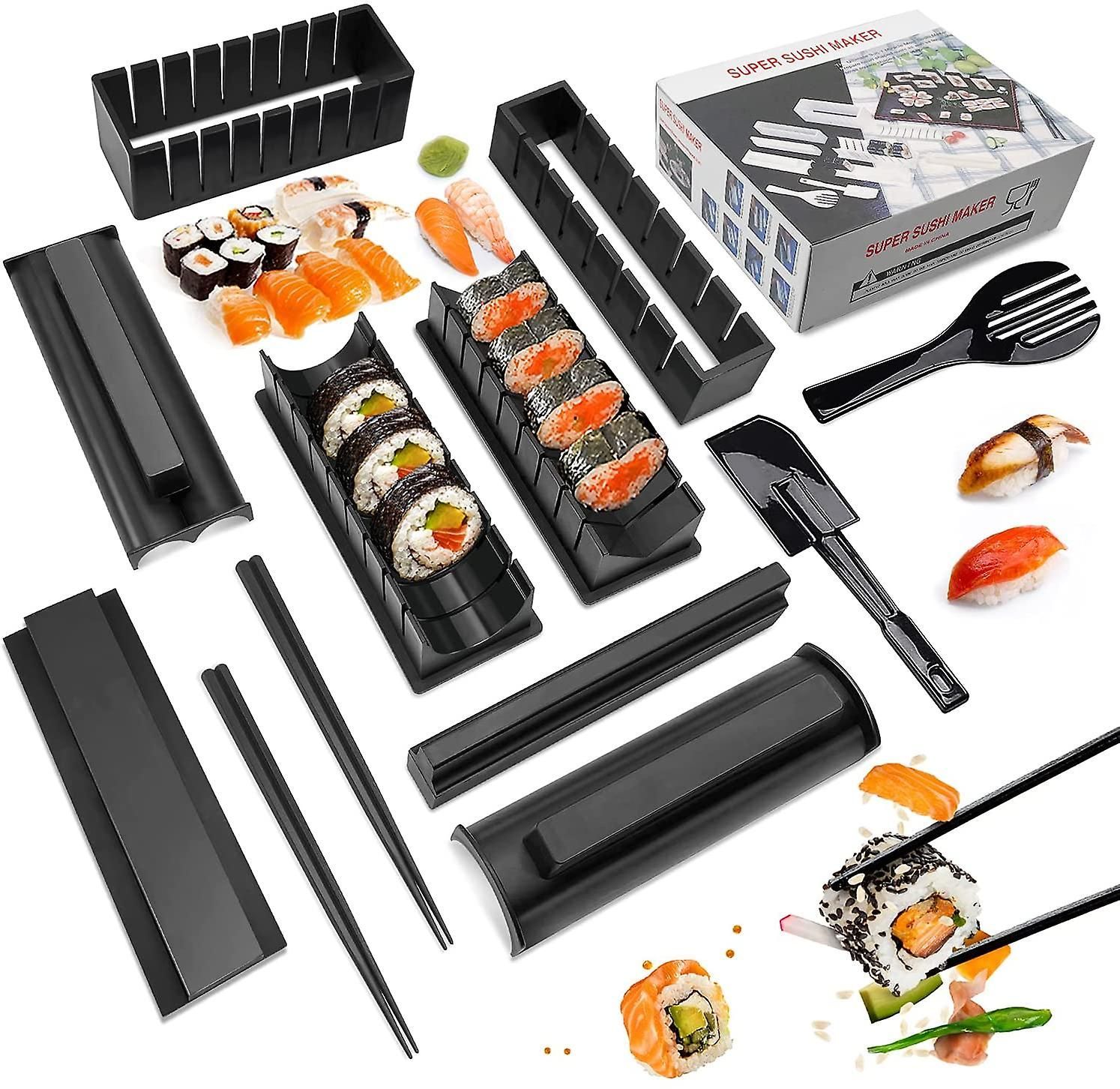Komplettes Set Mit 11 Hochwertigen Kunststoffzubehörteilen Zur Zubereitung Von Sushi, Reisform Und Rollmatte