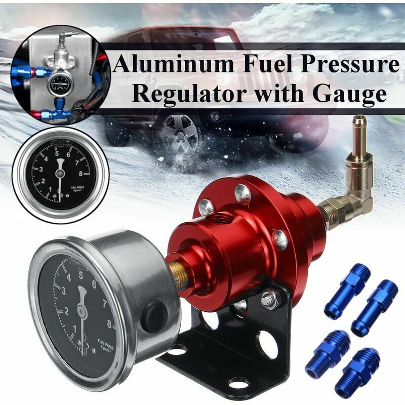Universell Einstellbarer Kraftstoffdruckregler Aus Rotem Aluminium + Manometer Im Lieferumfang Enthalten (rotes Set)
