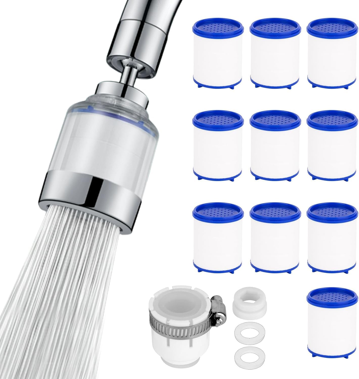 Wasserhahn-wasserfilter, 360° Drehbarer Anti-kalk-filter, Mit 10 Pp-kartuschen, Wasserenthärter Für Spüle Und Küche, Für Klares Wasser