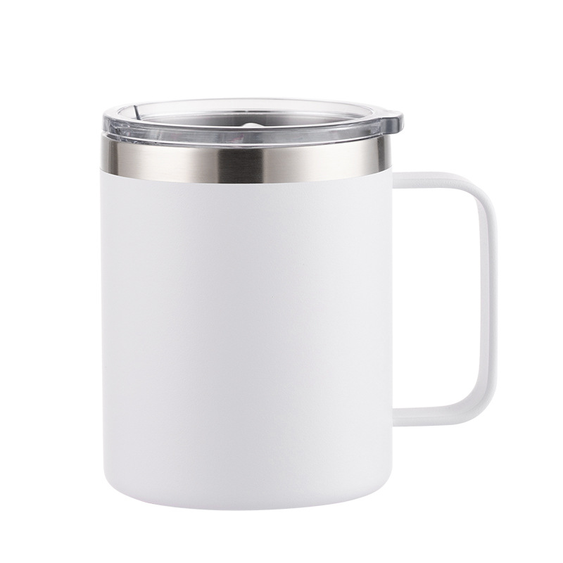 Kaffeebecher Aus Edelstahl Mit Henkel, Doppelwandig Isoliert, Mit Flachem Boden Und Deckel, Ideal Für Reisen (weiß, 1 Stück)