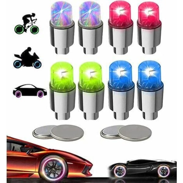 Kartokner Set Mit 8 Led-lüftermützen Für Fahrrad, Motorrad Oder Auto Mit 10 Zusätzlichen Batterien (mehrfarbig)