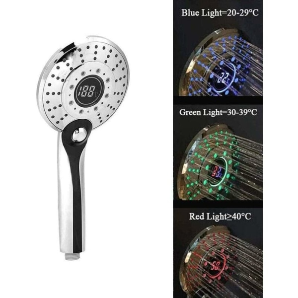 Digitaler Duschkopf, 3-farbige Led-handbrause Mit Filter Und Temperaturregelung, 30 % Wasserersparnis, Badewannendusche