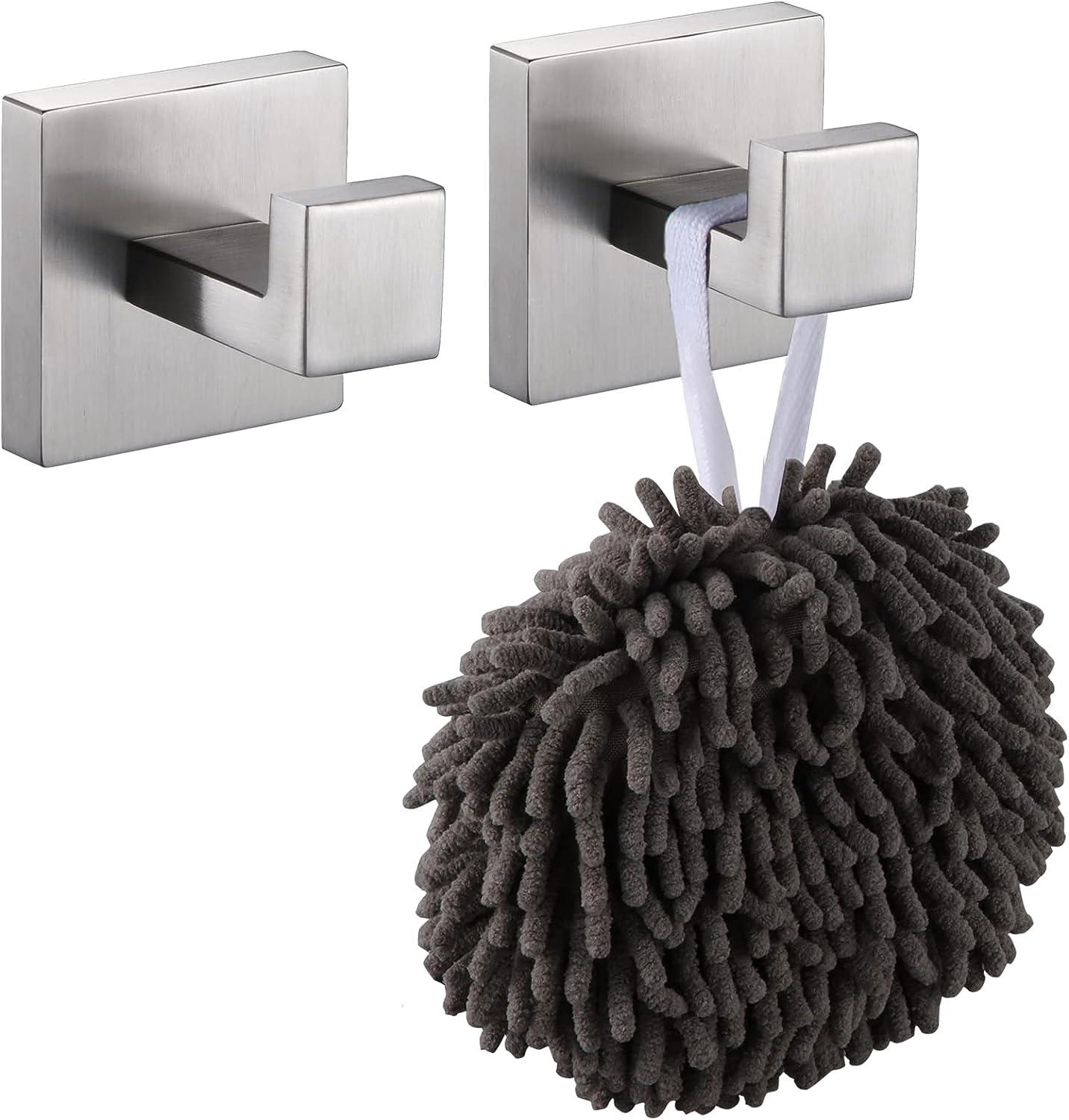 Set Mit 2 Quadratischen Wandhaken Für Bademäntel – Gebürstetes Silber, Für Mäntel, Badezimmer, Küche, Garage, Edelstahl Sus 304, Poliertes Chrom