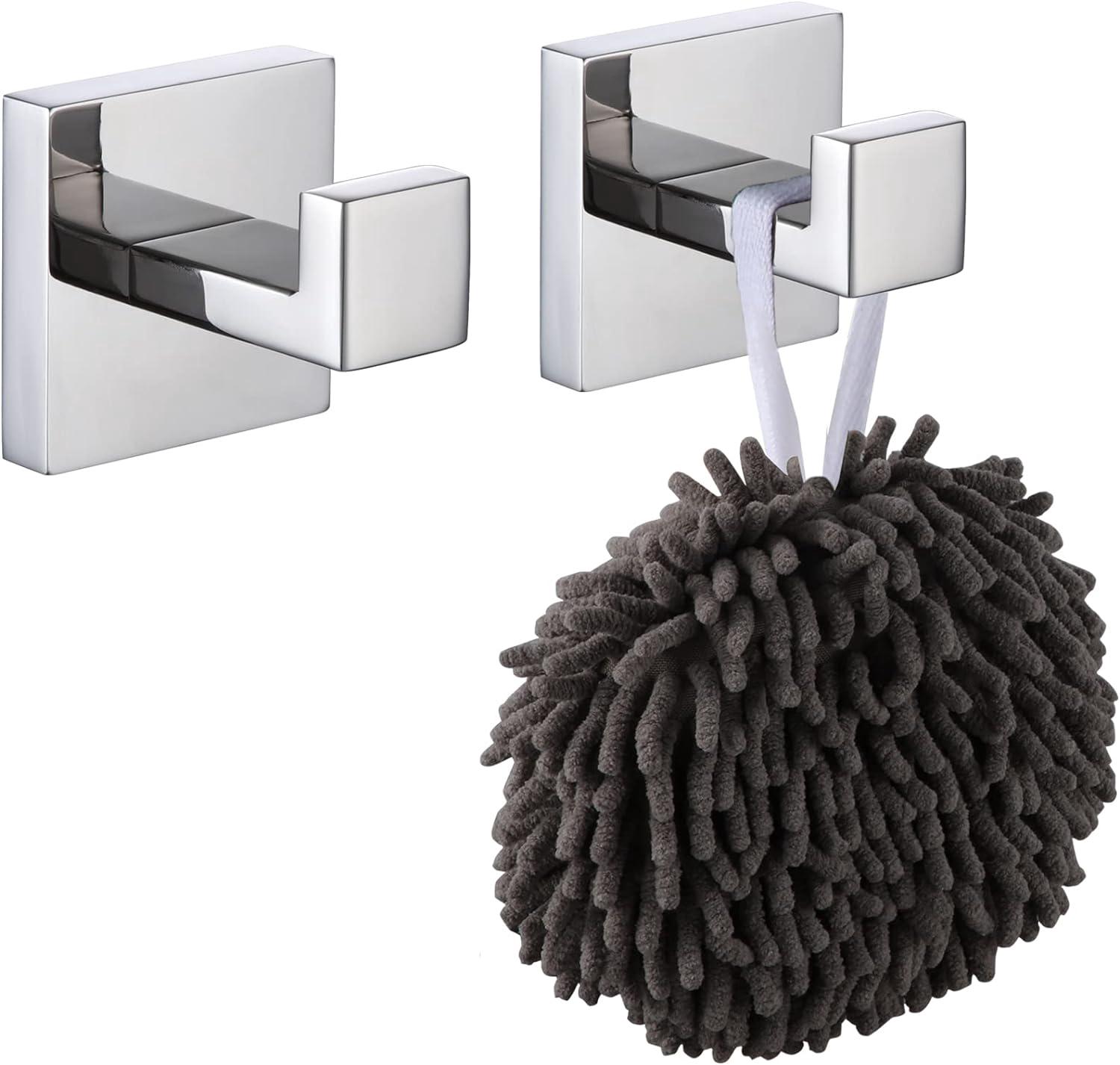Set Mit 2 Quadratischen Wandhaken Für Bademäntel – Silberner Spiegel, Garderobe, Badezimmer, Küche, Garage, Edelstahl Sus 304, Poliertes Chrom