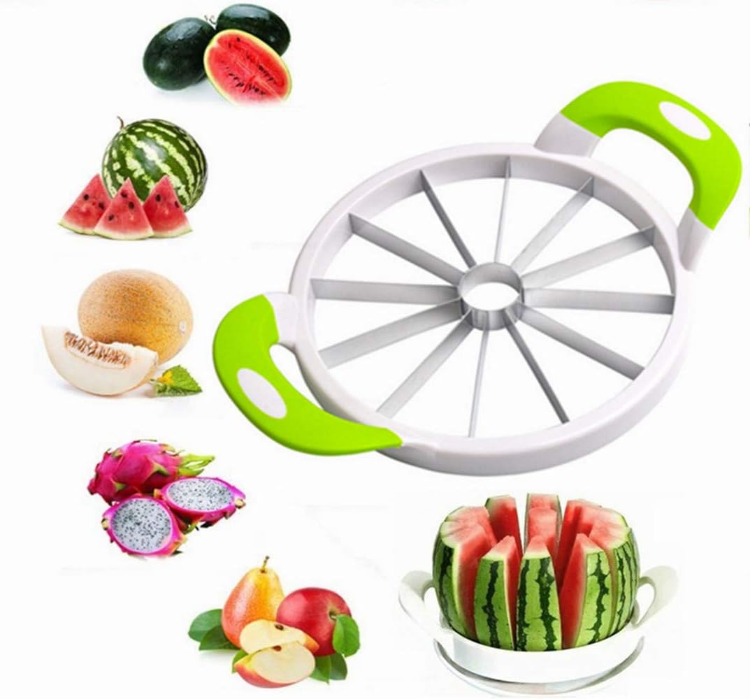 Wassermelonenschneider Aus Edelstahl – Multifunktionaler Wassermelonenschneider – Manueller Obstschneider – Küchenutensil – Schneidezubehör – Grün – 22,2 Cm Innendurchmesser