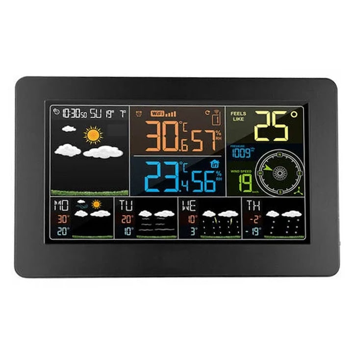 Qttvbtna-wetterstation Mit Wlan-funktion In Abs-gehäuse, Ipx4-zertifizierter, Drahtloser Außensensor, Netzteil Im Lieferumfang Enthalten, 20,5 X 3 X 13 Cm, Schwarz