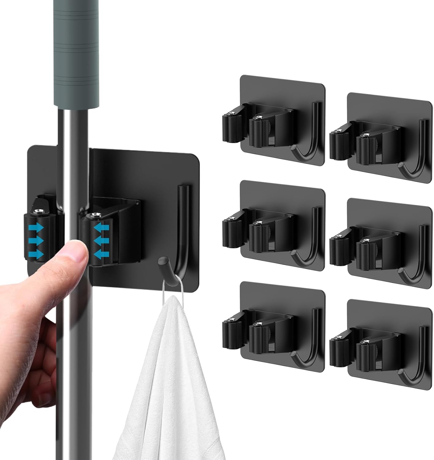 Besen- Und Mopphalter Ohne Bohren, Stabiler Wandorganizer Für Besen Und Mopp Mit Haken, Klebefläche, Edelstahl, 4-teilig Für Badezimmer