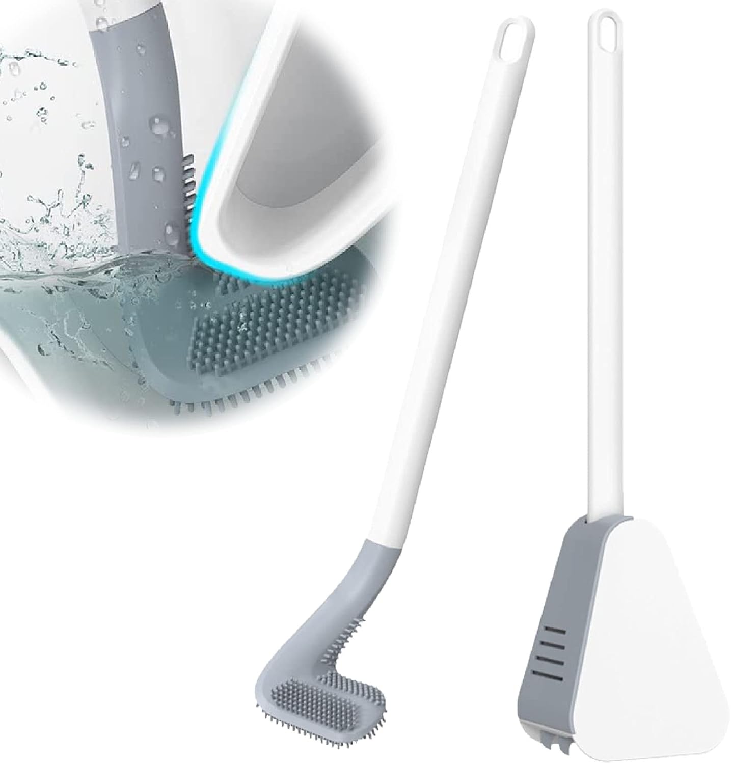 Wc-bürsten-set Mit Langem Griff Aus Weichem Silikon, Golf-wc-bürste Mit Halter, 360°-tiefenreinigung