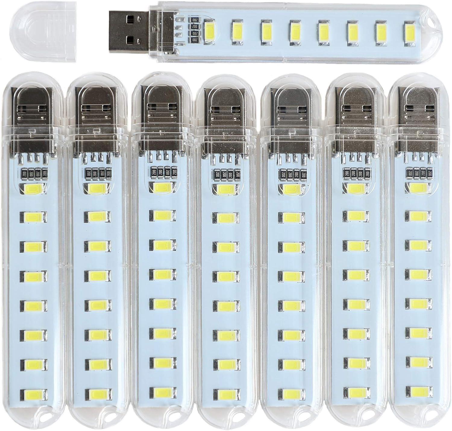 Mini-usb-led-lichtleisten, Steckdosen-nachtlichter, 8 Leuchtperlen Für Powerbanks Und Tragbare Ladestationen, 8er-pack, Weiß