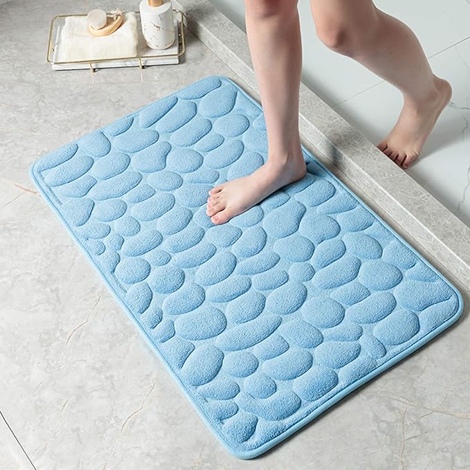 Badematte Aus Memory-schaum, Rutschfest, Extrem Saugfähig, Maschinenwaschbar, Premium-qualität (hellblau)
