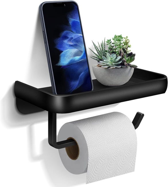 Wandmontierter Toilettenpapierhalter Aus Aluminium Mit Rollenhalter Und Ablage Für Bad Und Küche, Schwarz
