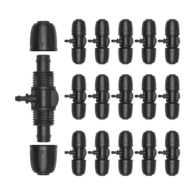 Set Mit 15 Bewässerungsschlauchverbindern, T-stück Mit Widerhaken, Tropfbewässerungssystem Kompatibel Mit Schläuchen Von 1/2" Bis 1/4".