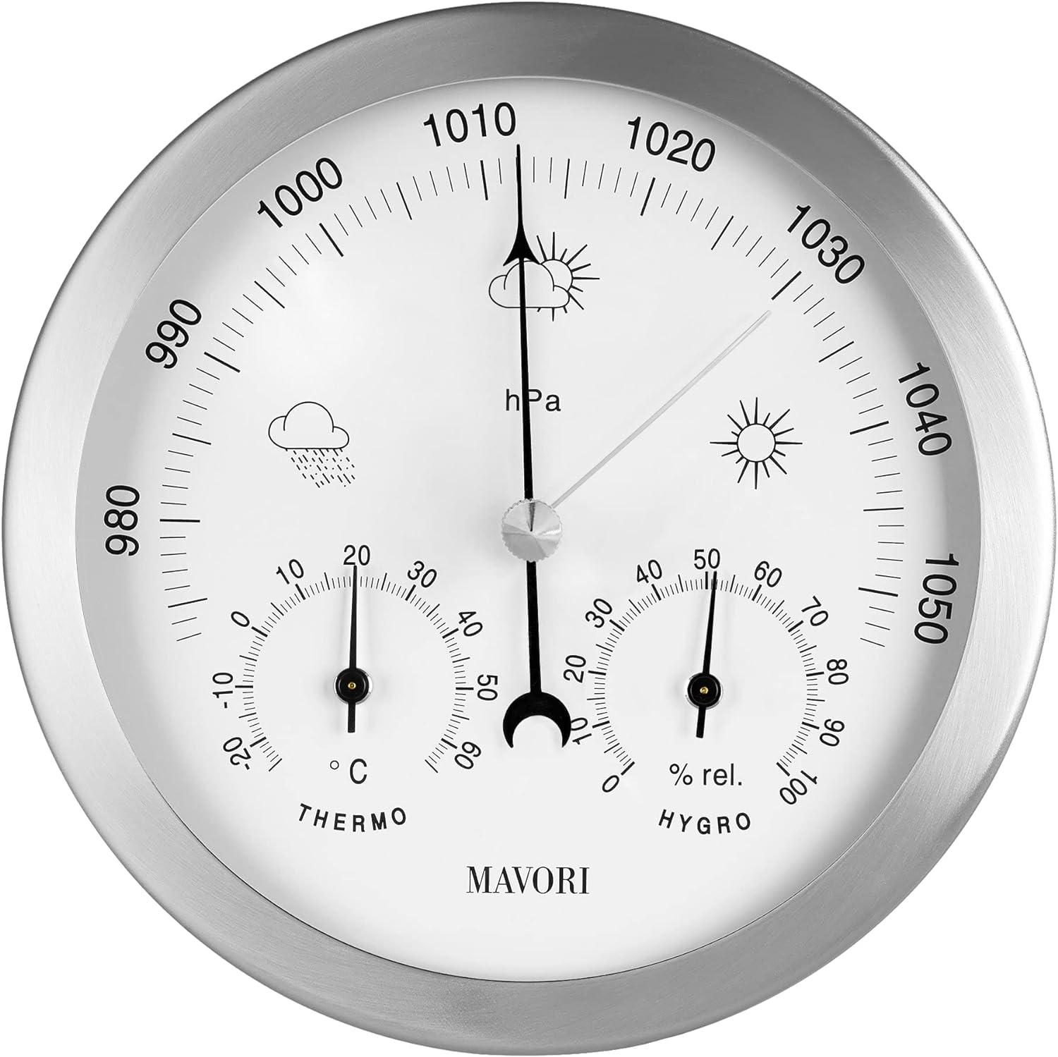 Analoge Wetterstation Für Den Innen- Und Außenbereich, Edelstahlgehäuse – Inklusive Barometer, Hygrometer Und Thermometer