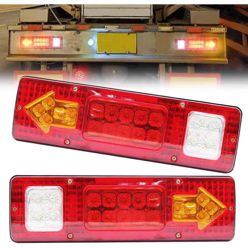 2x Led-anhänger-rückleuchten, 19 Wasserdichte Dioden, Bremslichter Und Rückfahrblinker Für Lkw, Kipper, Traktoren, 24 V