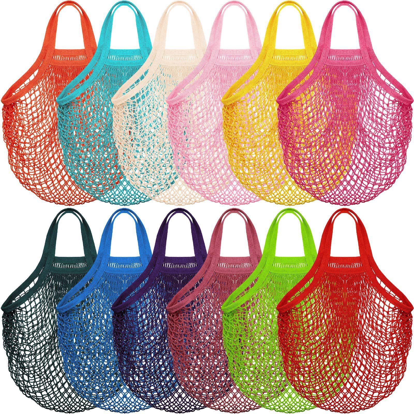 12 Wiederverwendbare Einkaufstaschen Aus Baumwoll-leinen-netzgewebe, Farben Zufällig, 40 X 35 Cm, Tragbare Und Robuste Netzbeutel Für Gemüse, Obst, Spielzeug Und Picknicks