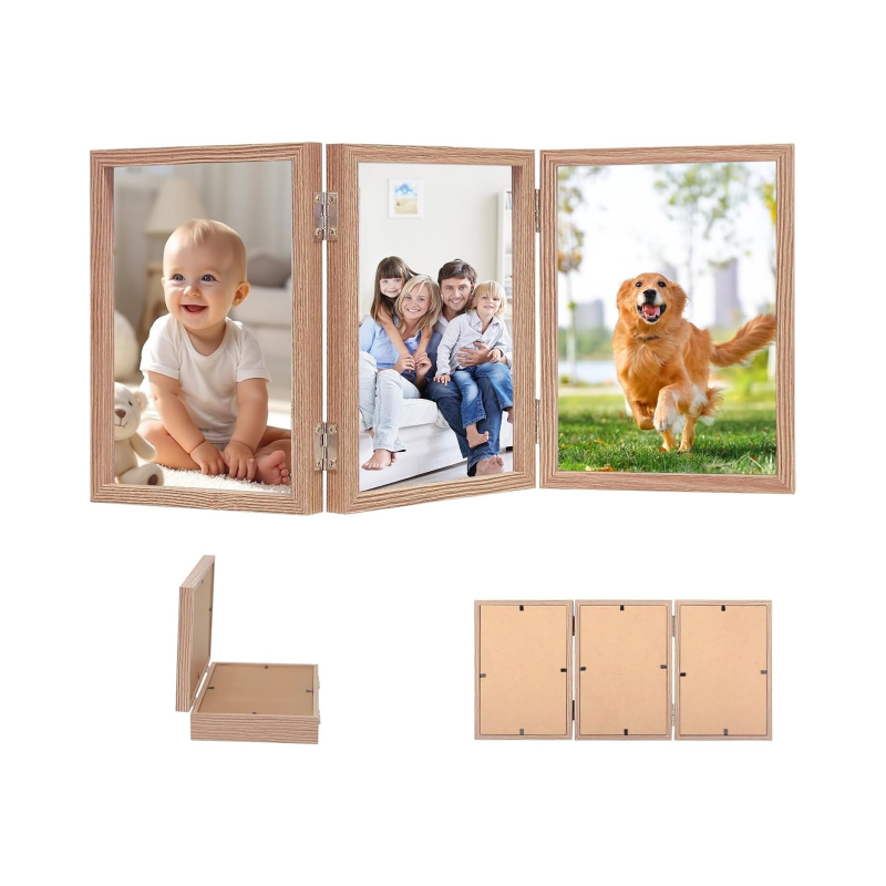 Faltbarer Bilderrahmen Für 3 Porträts, Trio Von Bilderrahmen Mit Mehreren Fotocollagen, Moderne Holzdekoration, Familiengeschenk, Fotopräsentation