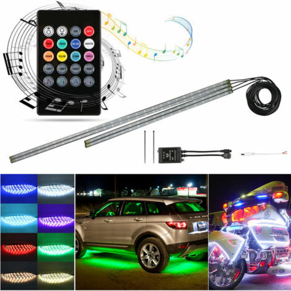 4-streifen-led-neon-unterbodenbeleuchtungsset, Dekorative Ambientebeleuchtung, 5050 Smd-lichtleiste, Wasserdichtes Unterbodensystem Mit Röhre Und Aktivem Soundmodus