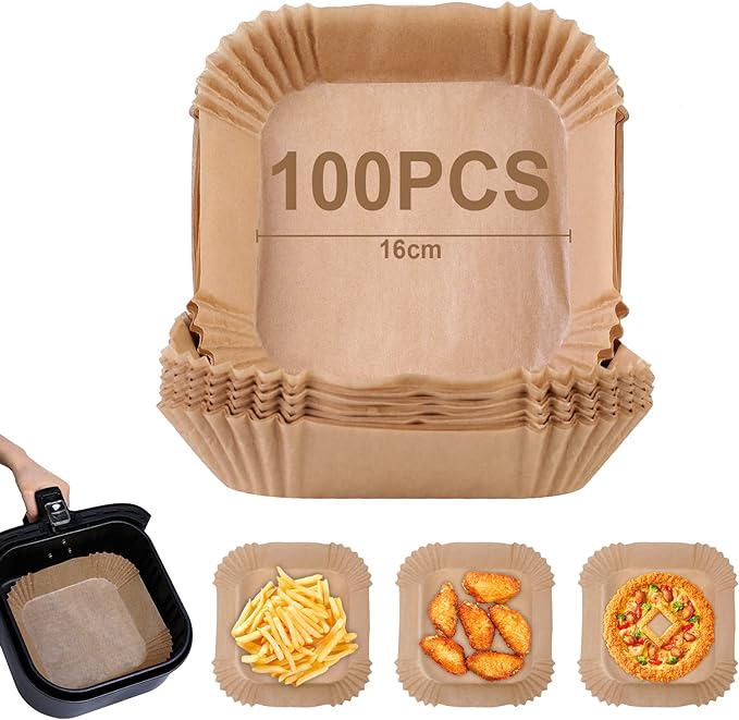 Backpapier Für Heißluftfritteusen, 100 Stück, 16 Cm, Einweg-antihaftbeschichtung, Ölfrei, Zubehör Für 3-4,5 L Heißluftfritteusen