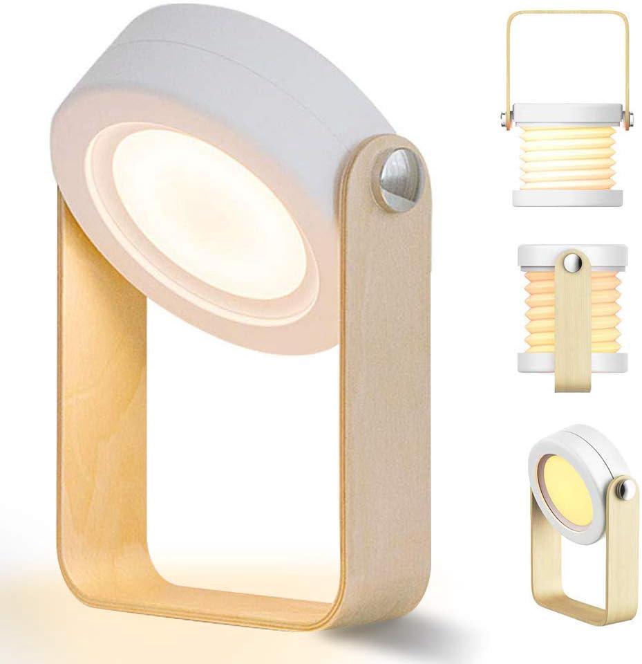 Verstellbare Led-nachttischlampe Mit Touch-funktion, Vintage-tischlampe Mit Holzgriff, 3 Helligkeitsstufen, Faltbar Und Tragbar, Touch-funktion