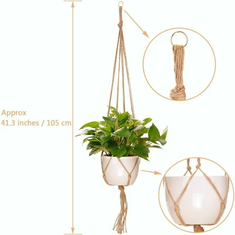 Makramee-pflanzenampeln, 4er-set Geflochtene Seil-topfhalter Für Drinnen Und Draußen, 2 X 105 Cm + 2 X 90 Cm, 4 Haken