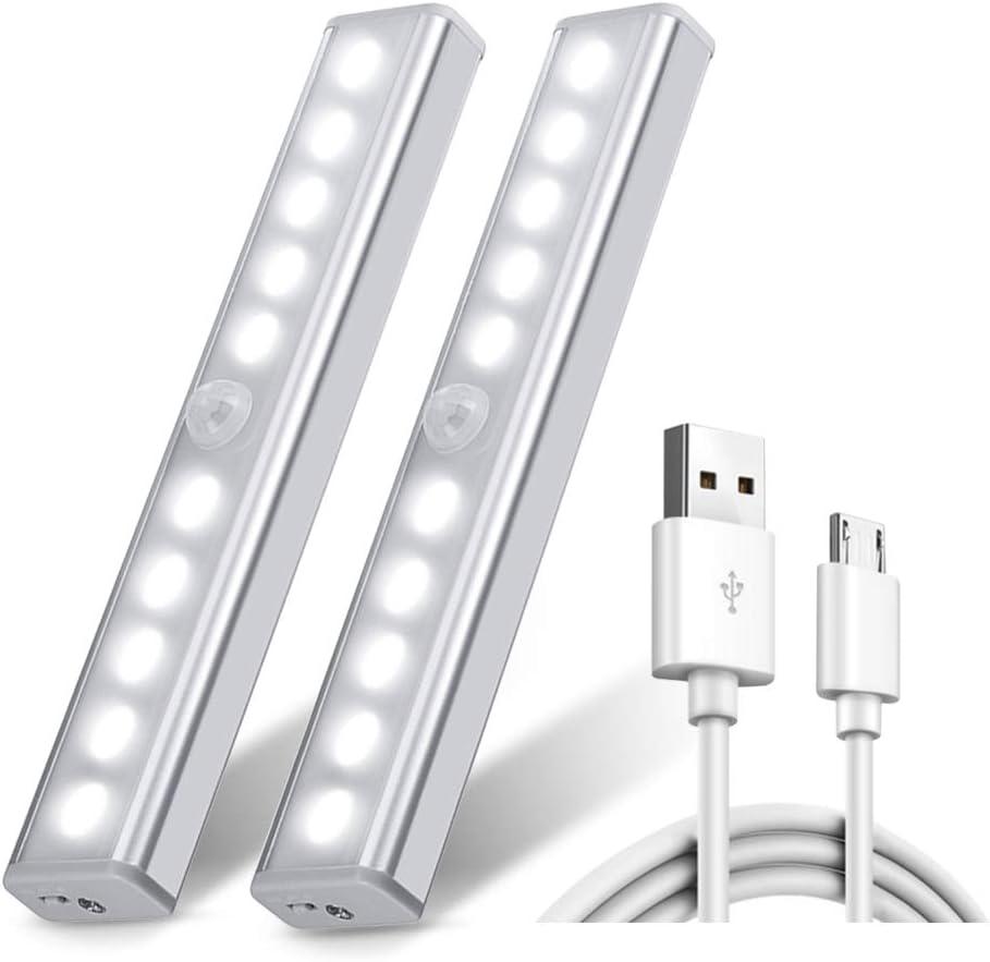 Set Mit 2 Kabellosen Led-leuchten Mit Je 10 Leds, Usb-aufladbar, Magnetisch, Bewegungsmelder, 2 Modi, Schrankbeleuchtung – Kaltweiß