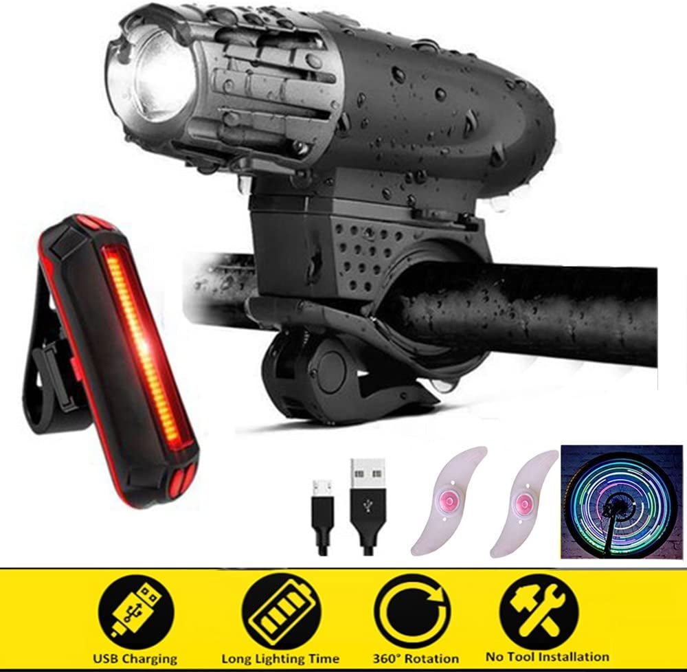 Vorder- Und Rücklicht Fürs Fahrrad, Wasserdichte Led-leuchte, Wiederaufladbar Über Usb-kabel, 4 Einstellbare Modi + 2 Freilauflichter