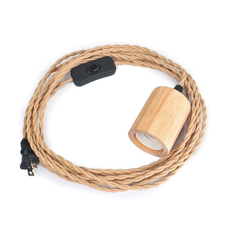 Pendelleuchten-set Aus Holz Mit Dimmerschalter, Vintage-elektrokabel Aus Gedrehtem Nylonseil, E27-fassung Für Steckerleuchte, Retro-industriestil Für Diy-bauernhaus