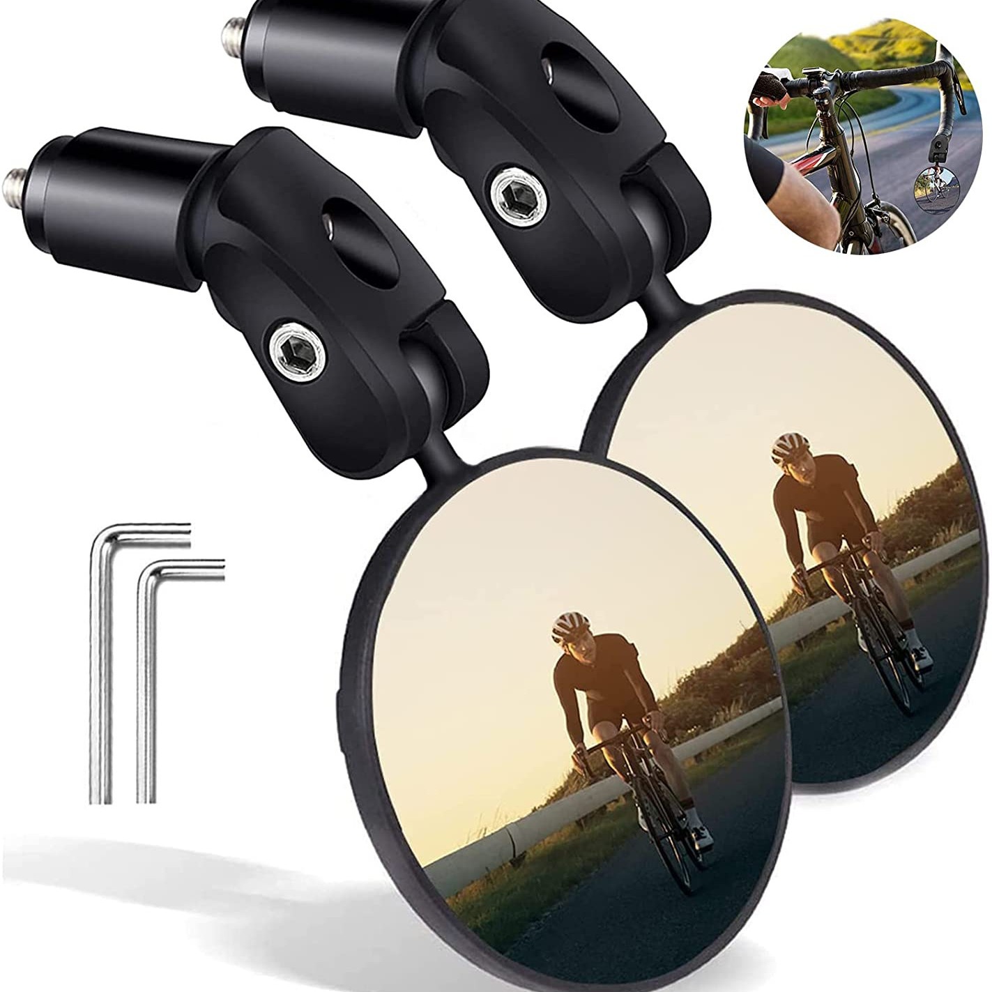 Fahrradlenkerspiegel, Hd-weitwinkel-rückspiegel, 360° Drehbar, Konvex, Verstellbar Für Mountainbikes Und Rennräder (2 Stück)
