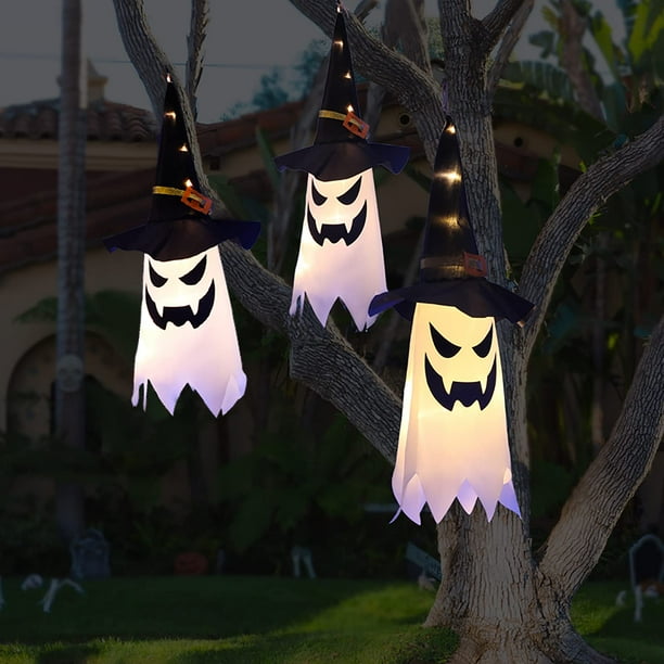 Halloween-außendekorationen, Hängelichter, Geister-, Hexen- Und Glitzerhut-ornamente, Lichterketten Für Drinnen, Haus, Garten, Hof Und Baum, Halloween-party (3-teilig)