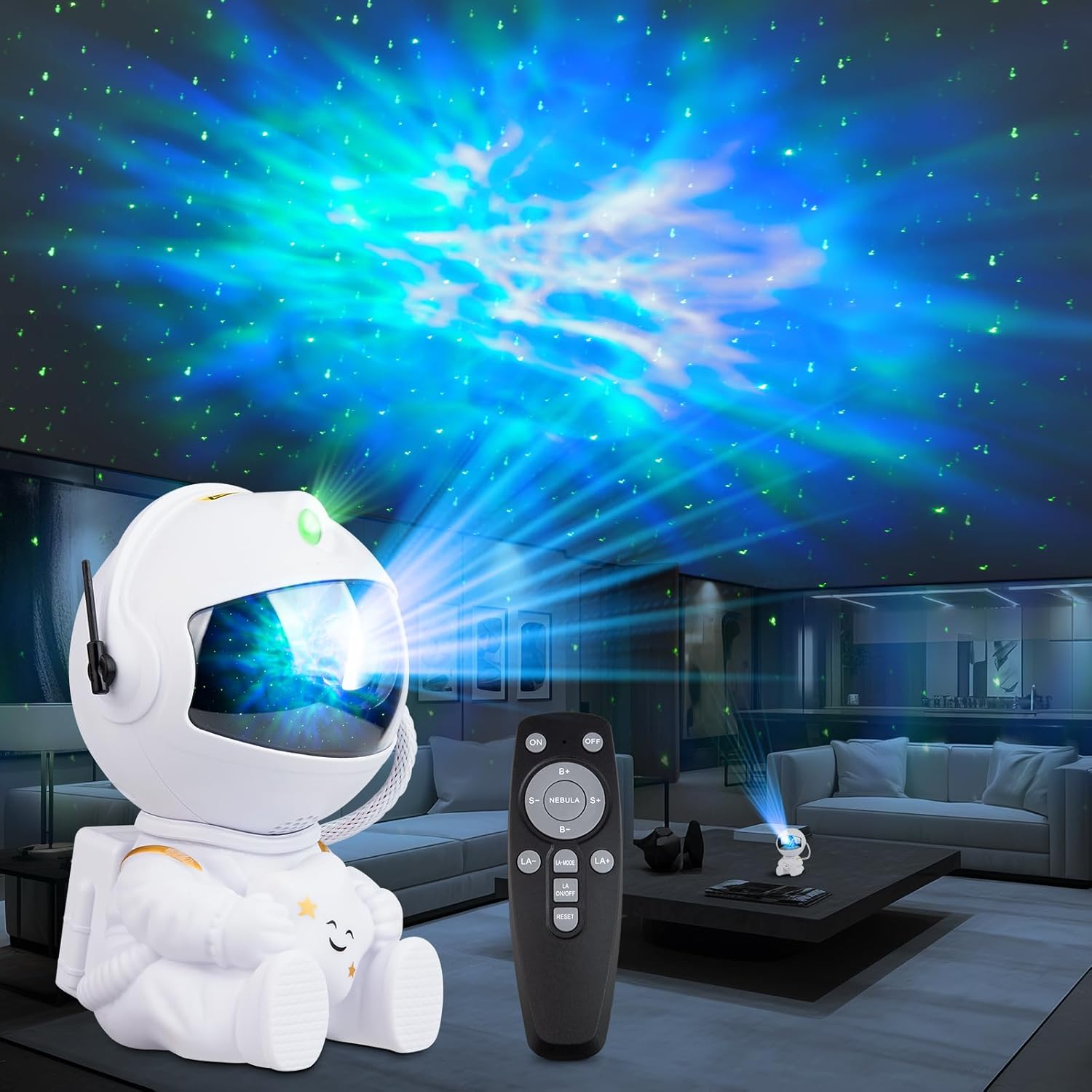 Astronauten-led-galaxie-nachtlicht Mit Nebel, Sternen Und Fernbedienung, 360°-projektion, Für Kinder Und Erwachsene