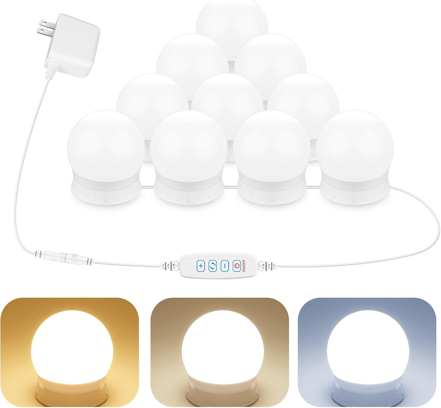 Led-schminkspiegelleuchte, 3000k, 4500k, 8000k, 10 Einstellbare Helligkeitsstufen, 10 Leuchtmittel, 5,8 M Adapter, Hollywood-beleuchtung Für Ganzkörperspiegel
