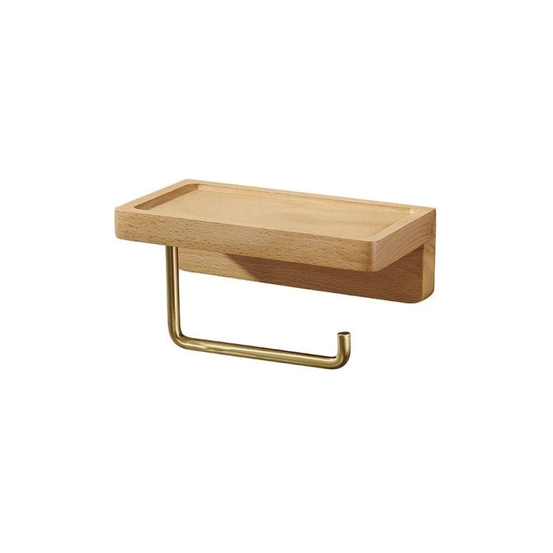 Doppelter Toilettenpapierhalter Aus Massivem Buchenholz, Wandmontage Ohne Bohren, Selbstklebender Toilettenpapierrollenspender Für Bad Und Küche, Abgerundetes Eckdesign (buche)