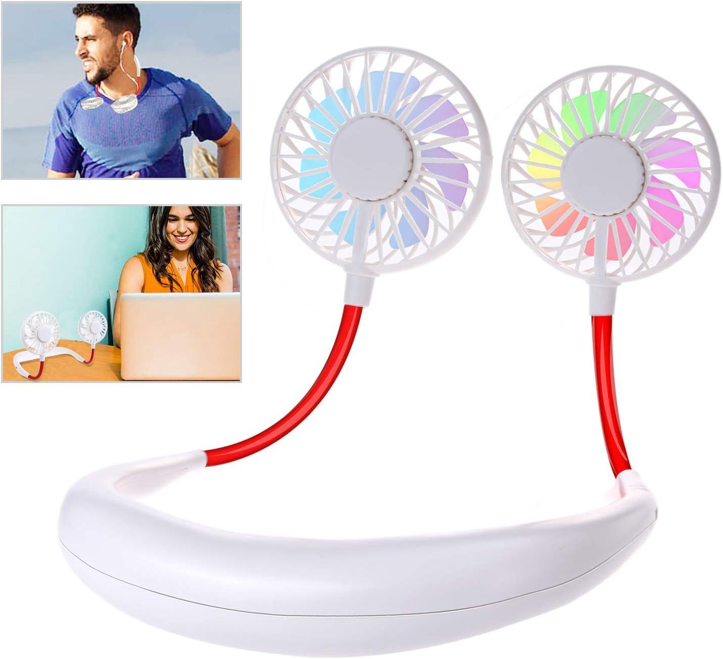 Tragbarer, Per Usb Aufladbarer Nackenventilator, Mini-doppelventilator, 3 Geschwindigkeitsstufen, Für Camping, Weiß