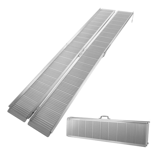 Wiltec Rollstuhlrampe doppelt faltbar 244cm 270kg, mobile Auffahrschiene als Rollirampe, Aluminium Kofferrampe