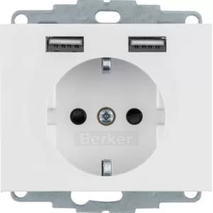 Berker Steckdose SCHUKO/USB, K.1, polarweiß gl. 48037009