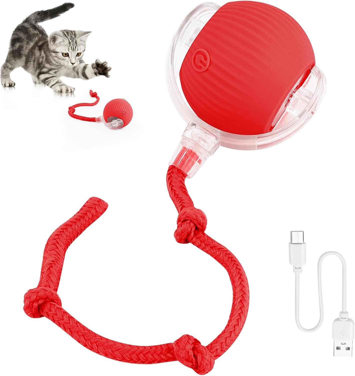 Jouet Électrique Pour Chat Avec Lumière Led, Jouet Interactif, Balle À Rotation Automatique À 360° Avec Corde, Rechargeable Par Usb